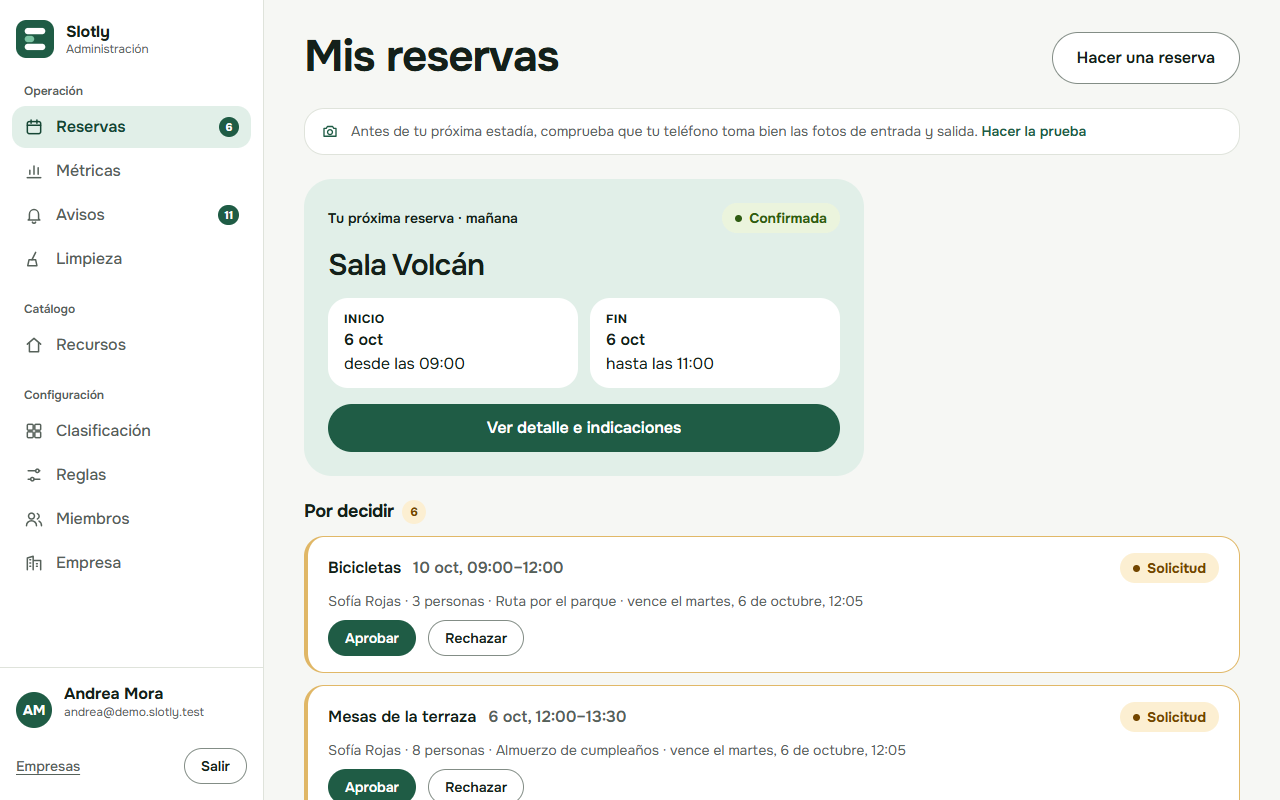 Slotly bookings dashboard on a computer